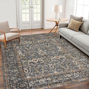 8x10 Vintage Persian Washable Rug - Ultra Thin Foldable, Low Pile Non-Shedding (Dark Gray) - Soft & Durable - 1 of 4