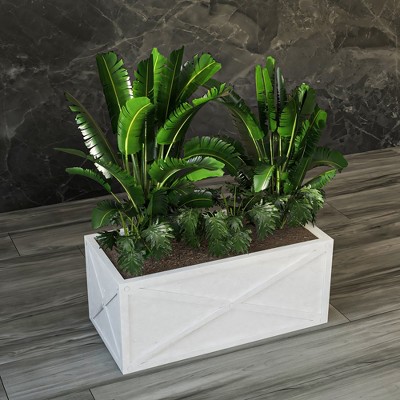 White Fiberstone Rectangular Weather-Resistant Planter Box with Drainage Holes