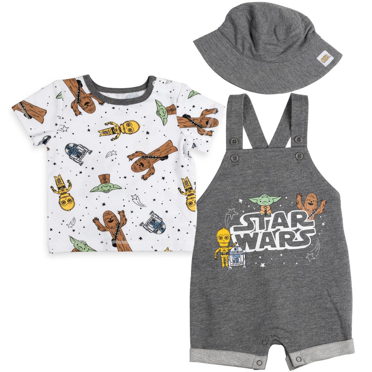 Star Wars Baby Boys' Shortall T-Shirt and Bucket Hat Set Newborn to Infant - thumbnail 10