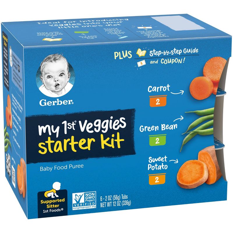Gerber My 1st Veggies Starter Kit Carrot Green Bean Sweet Potato Baby Meals Tubs - 6ct/12oz, 3 of 9