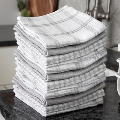 Gray Cotton Waffle Weave Kitchen Dish Cloth Set, 12-Pack