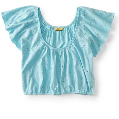 Aeropostale Womens Embroidered Crop Basic T-Shirt