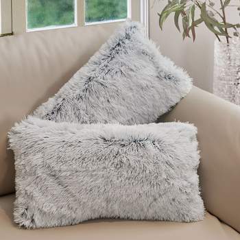 Cheer Collection Set of 2 Shaggy Long Hair Plush Faux Fur Accent Pillows -  18 x 18 inches, 1 - King Soopers