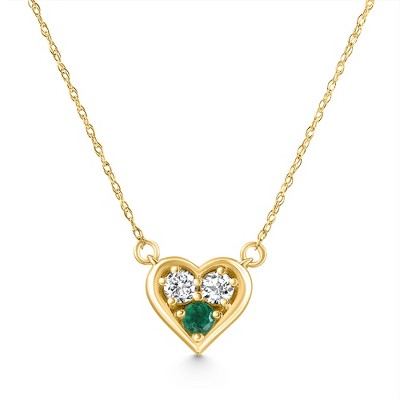 Pompeii3 1/2Ct Heart Shape Emerald & Diamond Pendant 10k Gold Women's Necklace Lab Created
