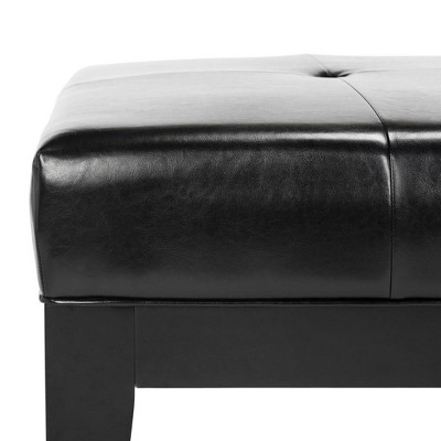 Black Tufted Leather Cocktail Ottoman with Beech Wood Frame