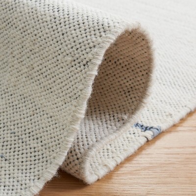 Ivory and Blue Wool Cotton Flat Woven Runner Rug