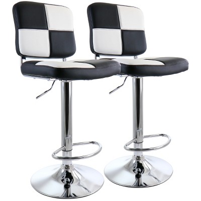 Elama 2 Piece Adjustable Fux Leather Bar Stool in Black and White with Chrome Base