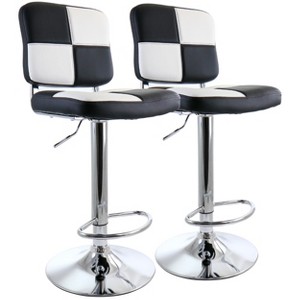 Elama 2 Piece Adjustable Fux Leather Bar Stool in Black and White with Chrome Base - 1 of 4