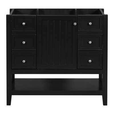 36 Inch Bathroom Vanity, Bathroom Storage Cabinet With 3 Drawers, Bottom Open Shelves Cabinet