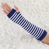 Allegra K Women's Stripe Print Knitted Fingerless Elbow Length Gloves Warmers One Size 1 Pair - 2 of 4