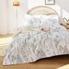 Queen Size White Floral Bed Spread with Black Botanical Pattern Boho Quilt Set, Soft Microfiber, Lightweight, 2 Pillow Cases - 3 of 4