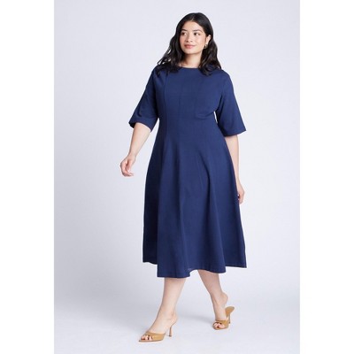 ELOQUII Women's Plus Size Seam Detail Ponte Work Dress