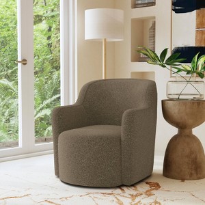 HomePop Upholstered Swivel Accent Chair Dark Brown Boucle: Polyester Fabric, Plywood Frame, No Assembly Required - 1 of 4