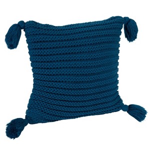 Kate and Laurel Tassey Large Knit Pillow Cover with Tassels, 18x18, Teal - 1 of 4