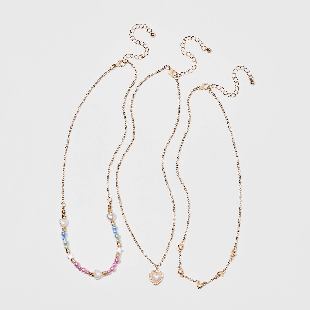 Girls' 3pk Layered Pearl Charm Necklace Set - Cat & Jack