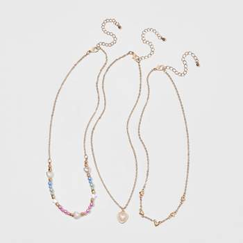Girls' 3pk Layered Pearl Charm Necklace Set - Cat & Jack™