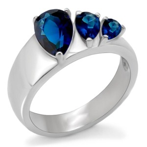 Slickblue Women's 8.6mm  Blue Synthetic Glass Pear Three-Stone Ring - Polished Stainless Steel, Size 5-10 - 1 of 4