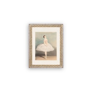Petal Lane 12"x16" Ballerina Wall Art: Vintage Style, Framed Mixed Media, Gold Frame, Sawtooth Back Mount - 1 of 3