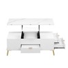 Modern Lift Top Coffee Multi Functional Table With Drawers, 47.24'' Rectangle Coffee MDF Table Top Gold Legs Base - 3 of 4