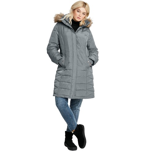 ellos Women's Plus Size Faux Fur Trim Puffer - 20, Gray