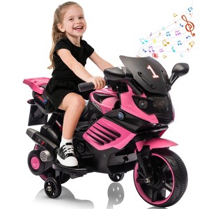 Kids Motorcycle, ride on car toy with training wheels, working headlight, horn and music, suitable for boys and girls aged 3-6. - 1 of 4
