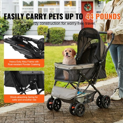 VEVOR Foldable Black and Gray Pet Stroller with Reversible Handle