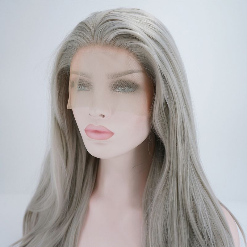 Unique Bargains Long Natural Curly Lace Front Wigs Women's with Wig Cap 24" Gray Synthetic Fibre 1PC, 4 of 6