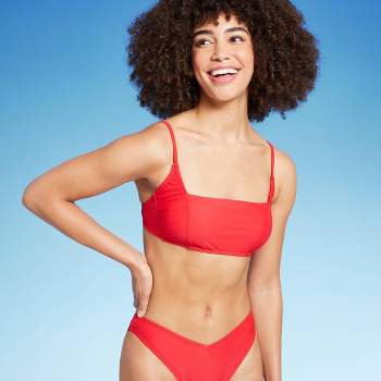 Women's Pucker Square Neck Wide Strap Bralette Bikini Top - Wild