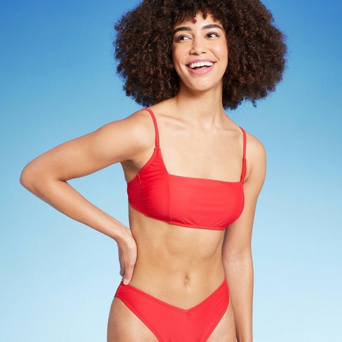 Women's Square Neck Bralette Bikini Top - Wild Fable™ Red Xs : Target