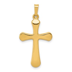 Black Bow Jewelry 14k Yellow Gold Polished Rounded Hollow Cross Pendant - 1 of 4