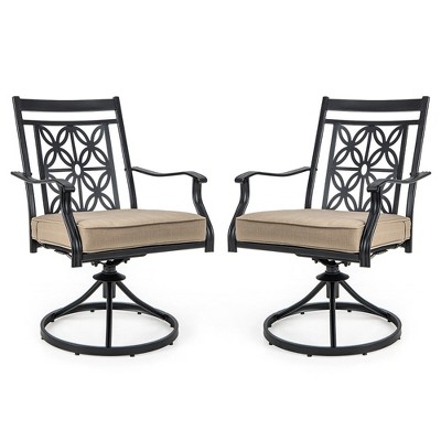 Tangkula Patio Metal Swivel Chairs Set Of 2 Fabric Bistro Rocker Chairs ...