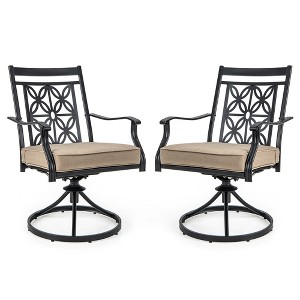 Tangkula Patio Metal Swivel Chairs Set of 2 Fabric Bistro Rocker Chairs w/ Curved Armrests - 1 of 4
