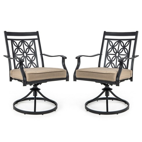 Tangkula Patio Metal Swivel Chairs Set Of 2 Fabric Bistro Rocker