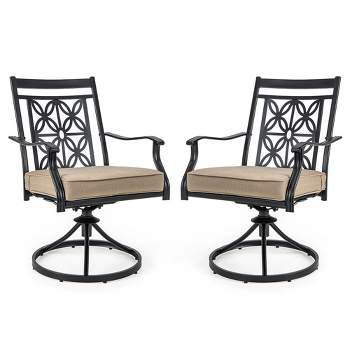 Tangkula Patio Metal Swivel Chairs Set of 2 Fabric Bistro Rocker Chairs w/ Curved Armrests