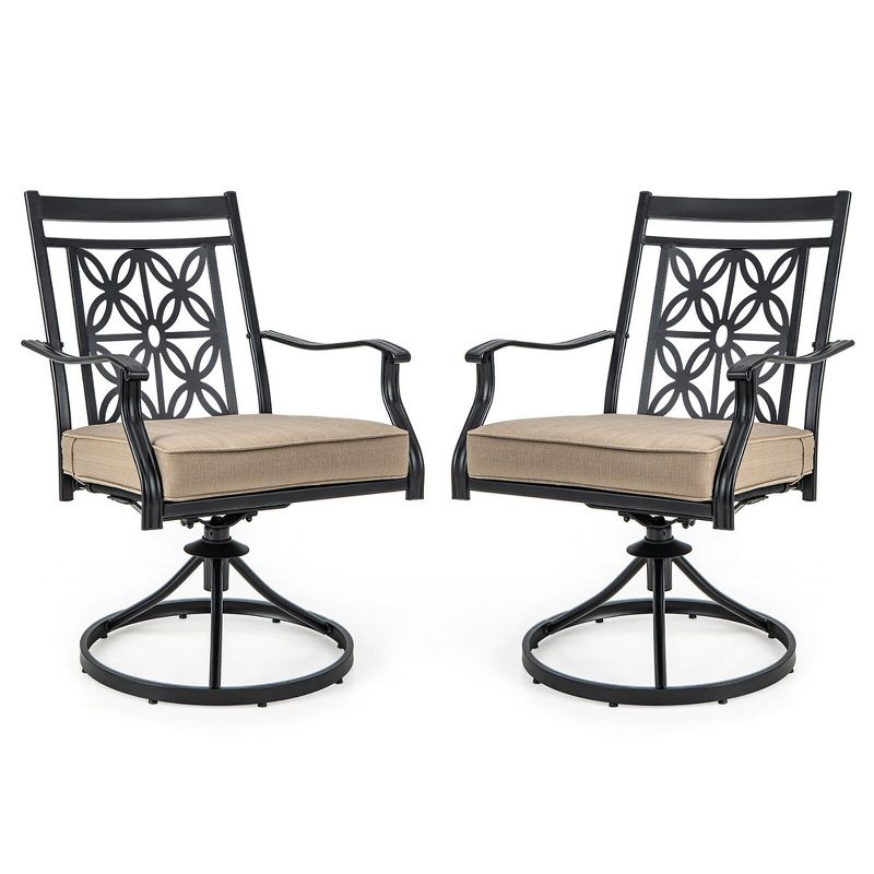 Tangkula Patio Metal Swivel Chairs Set of 2 Fabric Bistro Rocker Chairs w/ Curved Armrests, 1 of 2