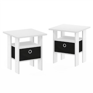 Furinno Andrey End Table Nightstand with Bin Drawer, White/Black, Set of 2 - 1 of 1