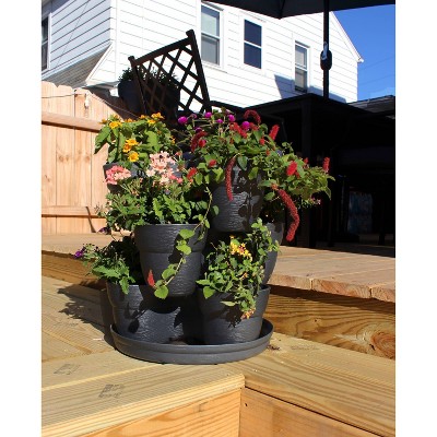 Charcoal Gray Stackable Resin Flower Tower Planter for Indoor/Outdoor Use
