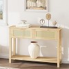 43'' Rattan Console Sofa Table, 2 Drawer Entryway Table with Synthetic Rattan Surface, Open Shelf, Behind Couch Entry Foyer Hallway Storage - 4 of 4