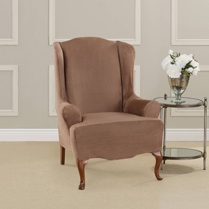 Ultimate Stretch Suede Chair Slipcover Luggage - Sure Fit: Form Fit, Polyester & Spandex, Indoor Use - 1 of 2