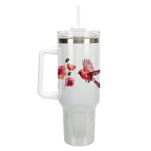 Elanze Designs Cardinal Bird Poppy Flower Garden 40 oz. Stainless Steel, Large Water Bottle Coffee Mug, Spill & Leak Resistant, Thermal Travel Tumbler - 1 of 1