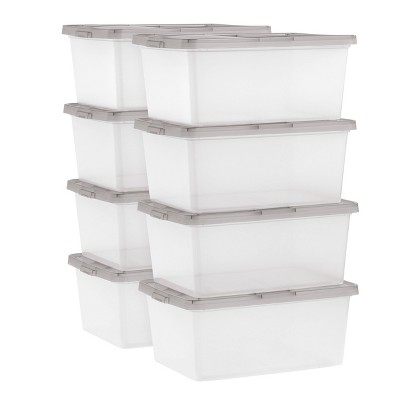 IRIS 8pk 4.25 Gallon Snap Top Plastic Storage Box Clear with Gray Lid