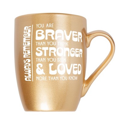 Elanze Designs Inspirational Quote Coffee Cup Mug 10 Ounce Ceramic With Shimmery Metallic Finish Braver Than You Think Vegas Gold
