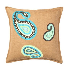 Kensington Garden 20"x20" Oversize Paisley Burlap Applique Cotton Canvas Square Throw Pillow - 1 of 3