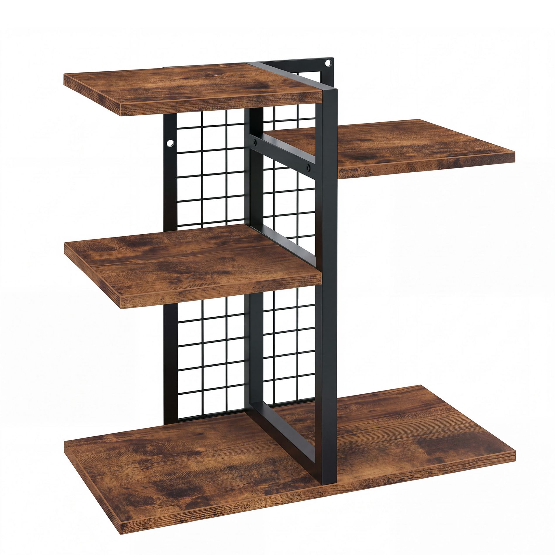 Desktop Shelf Organizer, Wood & Metal Desk Bookshelf for Office, Dorm, Space Saving Tabletop Storage Rack with Adjustable Shelves, Brown