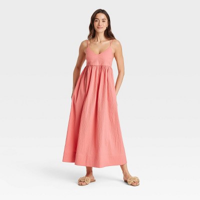 Women's Seersucker Maxi A-Line Dress - A New Day™ Coral L