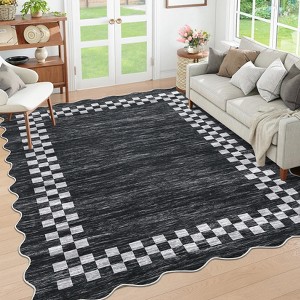 Area Rug Scalloped Rug Modern Bordered Rug Geometric Non Slip Low Pile Soft Accent Rugs for Living Room Bedroom - 1 of 4