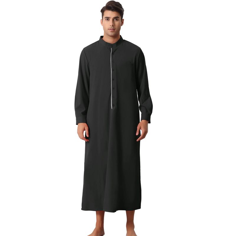 Lars Amadeus Men's Stand Collar Button Closure Long Sleeves Nightgown, 1 of 6