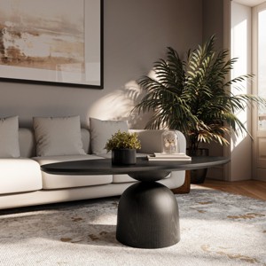 Black Oval Solid Wood Coffee Table with Pedestal Base, Modern Accent Table for Living Room, Office or Small Spaces - Koiai - 1 of 4