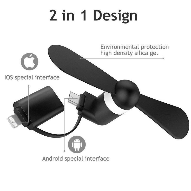 Link Portable Mini Phone/Tablet Fan Attachment Great For Travel Compatible WIth iPhone & Android - 2 Pack, 4 of 7