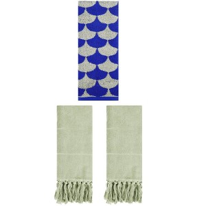 REGALWOVEN 3 Packs Geometric and Solid Absorbent Soft Cotton Hand Towel Set - 1 of 4